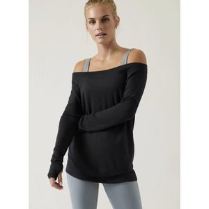 Athleta Womens Studio Barre Sweatshirt Off Shoulder Long Sleeve Black Size Small